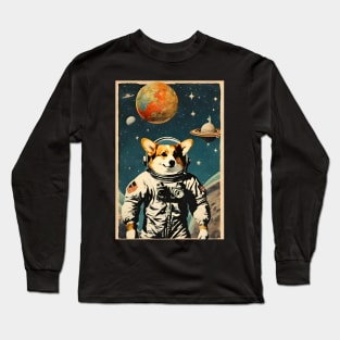 Astronaut Cogi in Space Vintage Surreal Collage Art Long Sleeve T-Shirt